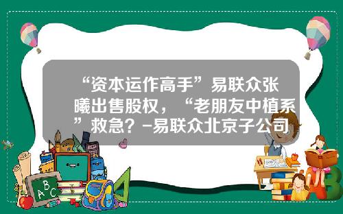 “资本运作高手”易联众张曦出售股权，“老朋友中植系”救急？-易联众北京子公司