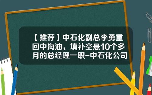 【推荐】中石化副总李勇重回中海油，填补空悬10个多月的总经理一职-中石化公司章程