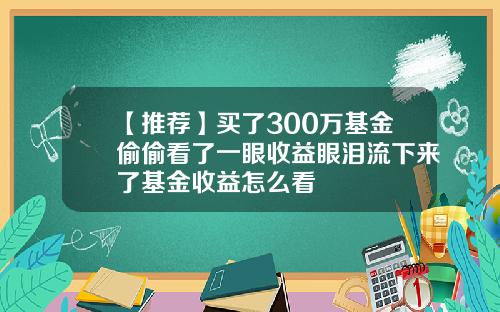 【推荐】买了300万基金偷偷看了一眼收益眼泪流下来了基金收益怎么看