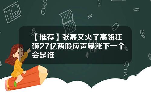 【推荐】张磊又火了高瓴狂砸27亿两股应声暴涨下一个会是谁
