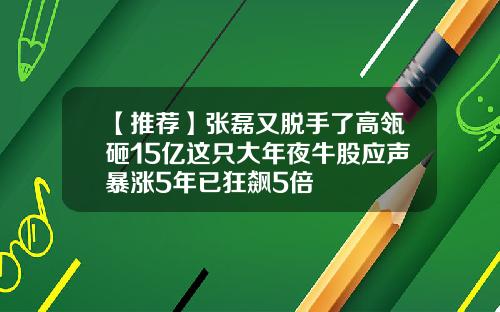 【推荐】张磊又脱手了高瓴砸15亿这只大年夜牛股应声暴涨5年已狂飙5倍