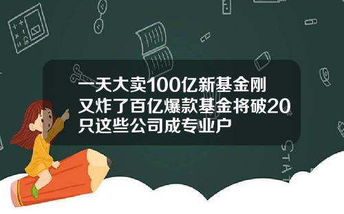 一天大卖100亿新基金刚又炸了百亿爆款基金将破20只这些公司成专业户