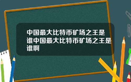 中国最大比特币矿场之王是谁中国最大比特币矿场之王是谁啊