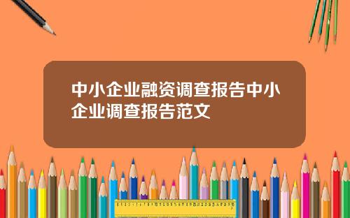 中小企业融资调查报告中小企业调查报告范文