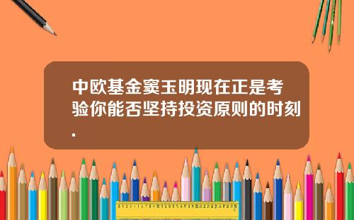 中欧基金窦玉明现在正是考验你能否坚持投资原则的时刻.