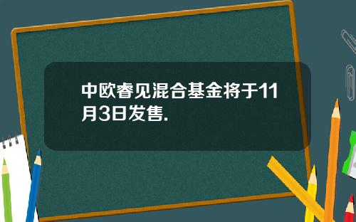 中欧睿见混合基金将于11月3日发售.