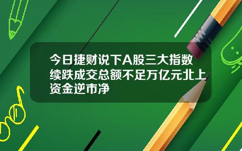 今日捷财说下A股三大指数续跌成交总额不足万亿元北上资金逆市净