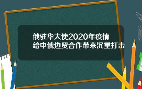 俄驻华大使2020年疫情给中俄边贸合作带来沉重打击