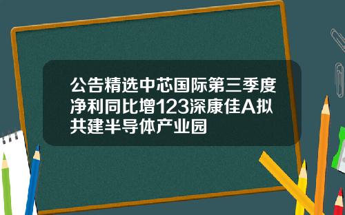 公告精选中芯国际第三季度净利同比增123深康佳A拟共建半导体产业园