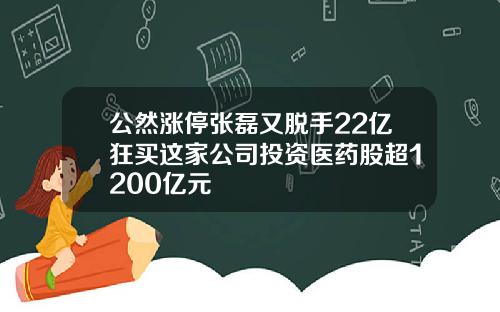 公然涨停张磊又脱手22亿狂买这家公司投资医药股超1200亿元