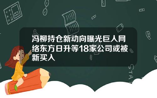 冯柳持仓新动向曝光巨人网络东方日升等18家公司或被新买入
