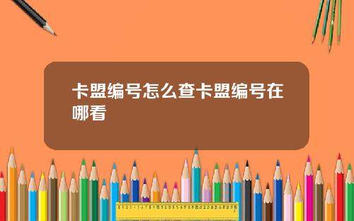 卡盟编号怎么查卡盟编号在哪看