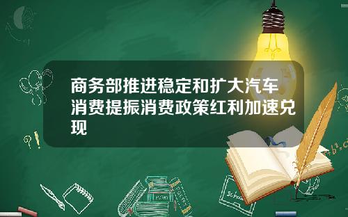 商务部推进稳定和扩大汽车消费提振消费政策红利加速兑现