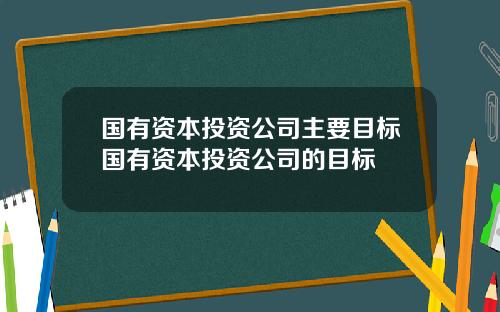 国有资本投资公司主要目标国有资本投资公司的目标
