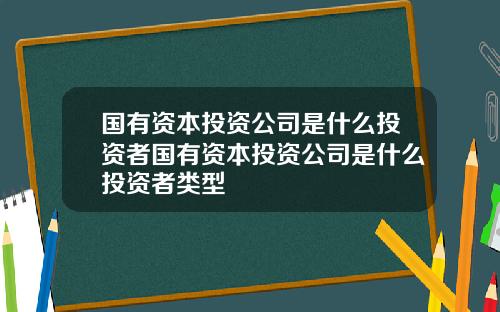 国有资本投资公司是什么投资者国有资本投资公司是什么投资者类型