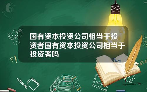 国有资本投资公司相当于投资者国有资本投资公司相当于投资者吗