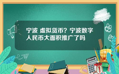 宁波 虚拟货币？宁波数字人民币大面积推广了吗
