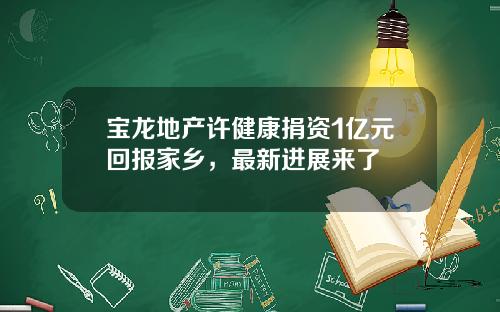 宝龙地产许健康捐资1亿元回报家乡，最新进展来了