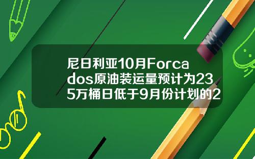 尼日利亚10月Forcados原油装运量预计为235万桶日低于9月份计划的243万桶日