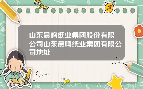 山东晨鸣纸业集团股份有限公司山东晨鸣纸业集团有限公司地址