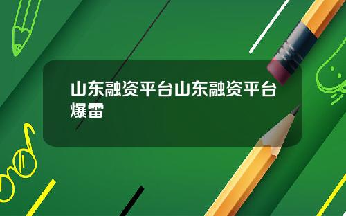 山东融资平台山东融资平台爆雷