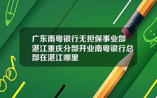 广东南粤银行无担保事业部湛江重庆分部开业南粤银行总部在湛江哪里