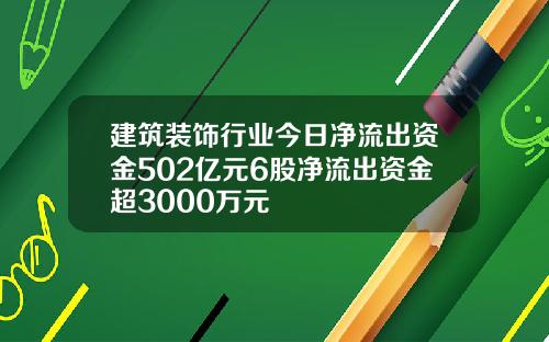 建筑装饰行业今日净流出资金502亿元6股净流出资金超3000万元