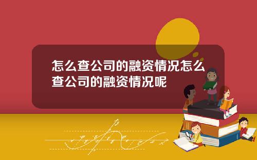 怎么查公司的融资情况怎么查公司的融资情况呢