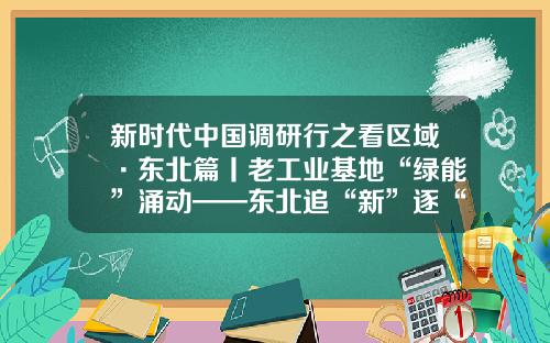新时代中国调研行之看区域·东北篇丨老工业基地“绿能”涌动——东北追“新”逐“绿”转型发展观察
