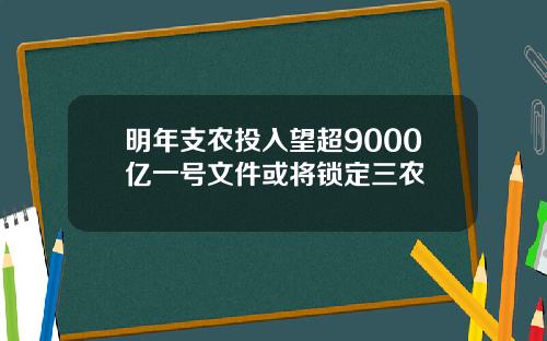明年支农投入望超9000亿一号文件或将锁定三农