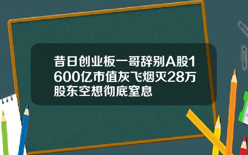 昔日创业板一哥辞别A股1600亿市值灰飞烟灭28万股东空想彻底窒息