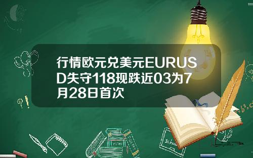 行情欧元兑美元EURUSD失守118现跌近03为7月28日首次