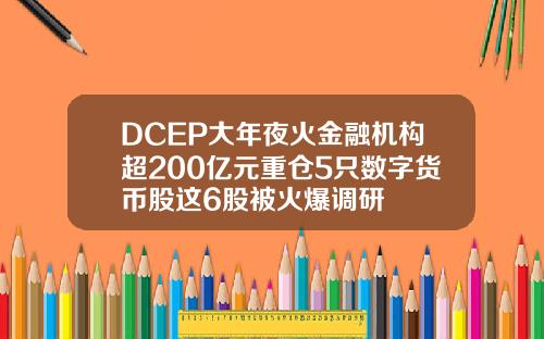 DCEP大年夜火金融机构超200亿元重仓5只数字货币股这6股被火爆调研