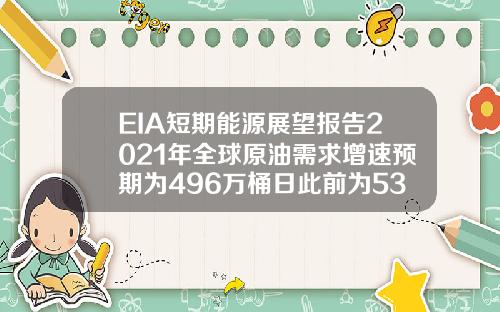 EIA短期能源展望报告2021年全球原油需求增速预期为496万桶日此前为533万桶日