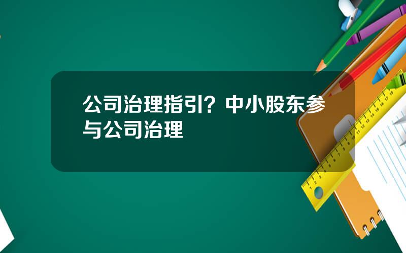 公司治理指引？中小股东参与公司治理