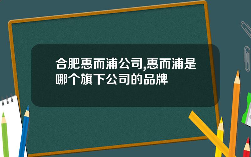 合肥惠而浦公司,惠而浦是哪个旗下公司的品牌